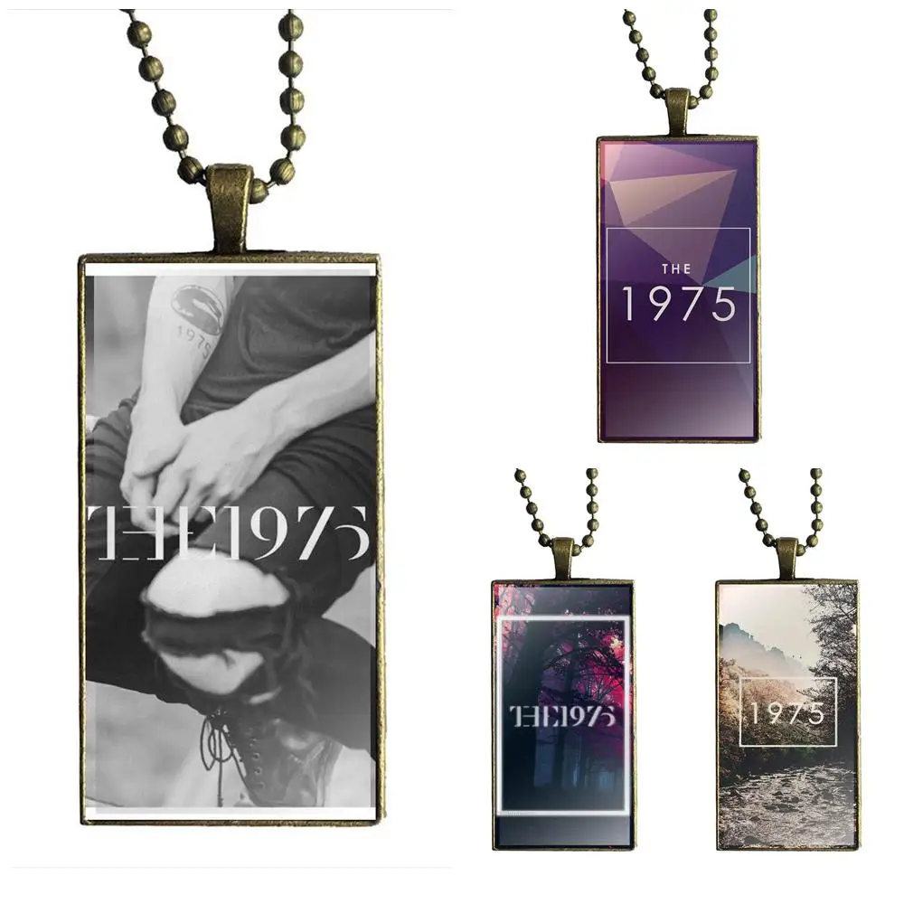 

EJ Glaze Glass Cabochon Choker Pendant Rectangle Necklace Bronze Color Jewelry For Women Choker The 1975 Band Logo