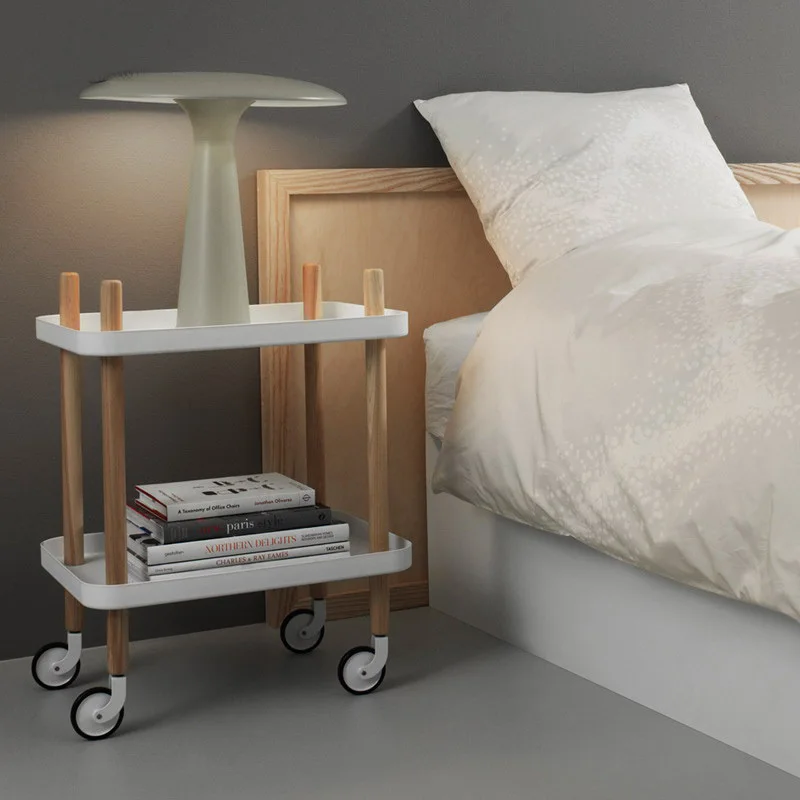 

Modern Design popular Dining Table 2 Layer moving Side Table Solid Wooden Plastic Storage bedside multi function little cart