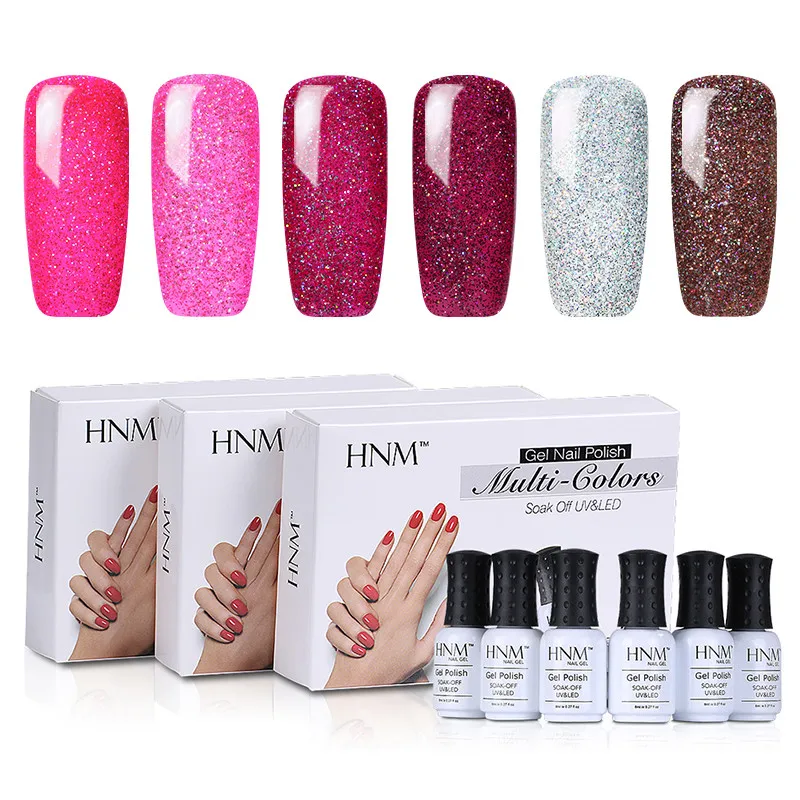 HNM 6 шт./лот Супер Bling 8 мл УФ-гель для ногтей Vernis Полупостоянный Гель-лак светодиодный гель для ногтей набор Bling Гибридный набор чернил Гель-лак