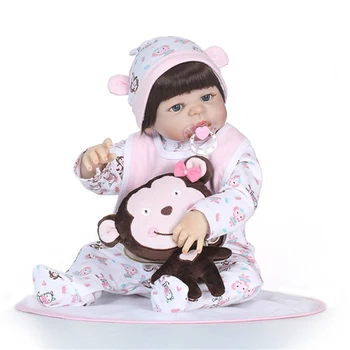 

55cm Full Body Silicone Reborn Baby Doll Toy Lifelike Vinyl Newborn Girls Babies With Monkey Children Kids Alive Bebe Bonecas