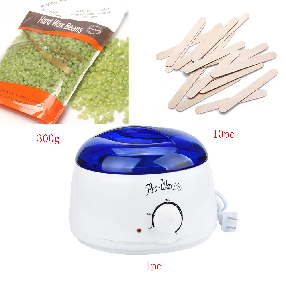 

Professional 300g Hair Removal Bean wax Wiping Sticks US flat plug Hot Wax Warmer Heater Pot Depilatory Set Wax removal machine