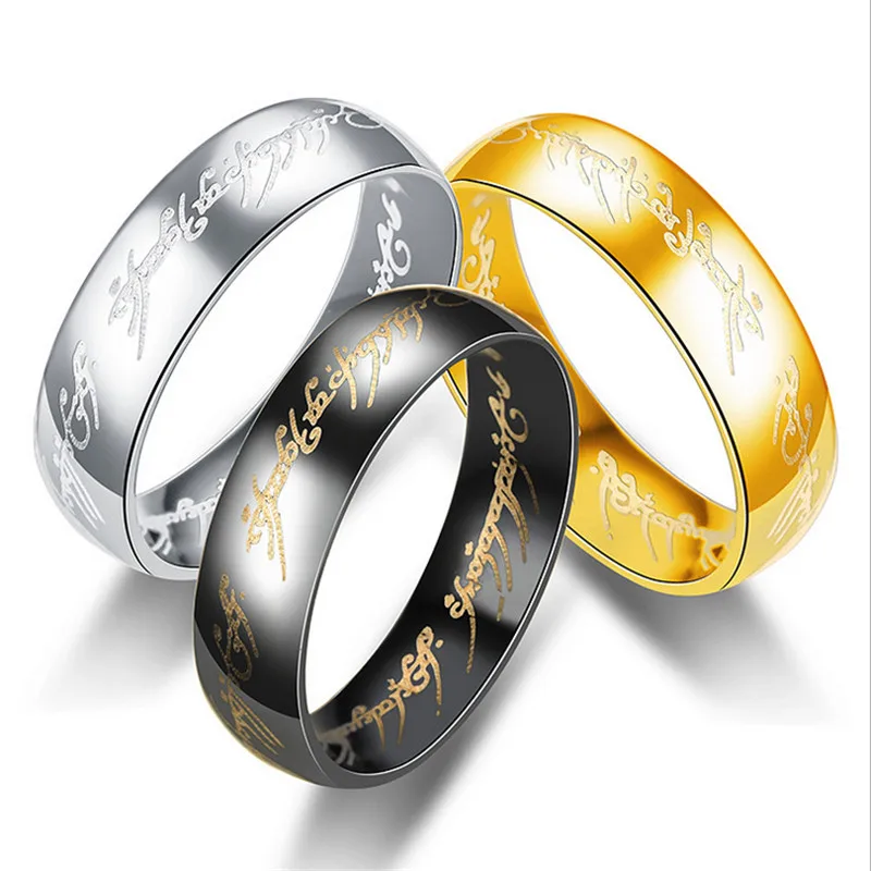 

Silver Black Gold Color Lord Ring for Women & Men Wedding Bands Rings Clear Fashion Jewelry Gifts 6MM Party Letter Ring Anel