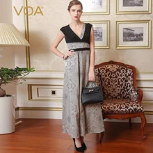 VOA Brand Silk Vintage Party Dresses Elegant Maxi V-Neck Sexy Jacquard Sleeveless 2017 New Arrival Vestidos Female A7685