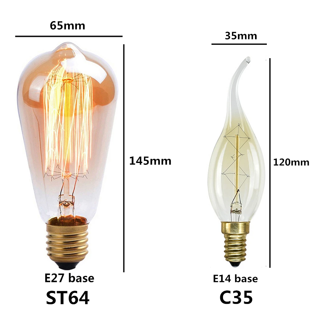 1 шт. E14/E27 ST64/C35 Эдисон лампы 110 v/220 v можно использовать энергосберегающую лампу или светодиодную лампочку) для дома/Гостиная украшения Ретро ламповая нить 40 W лампа