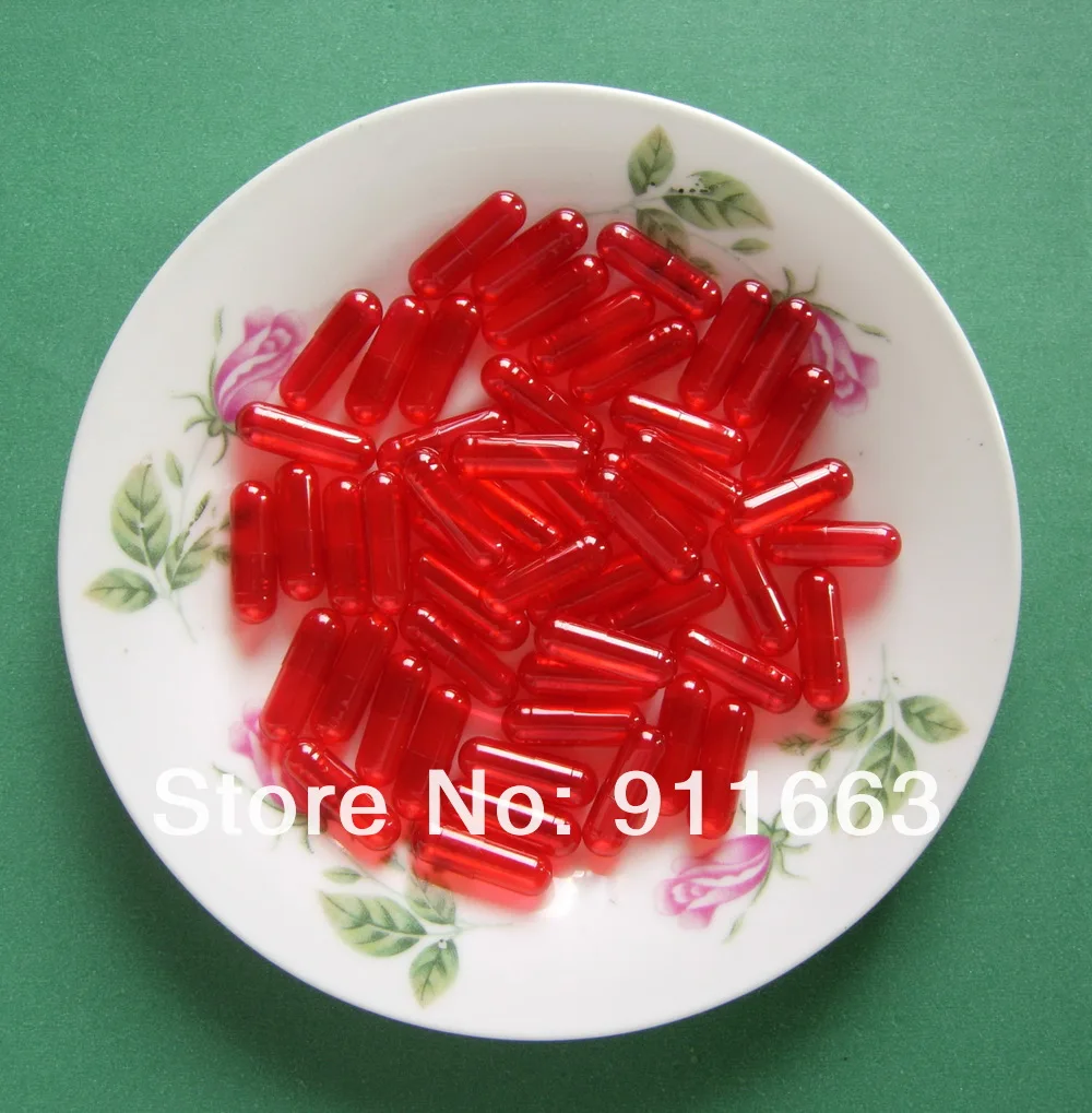 1,000pcs Size 0 Medicine Capsule! Red Translucent Colored Capsules