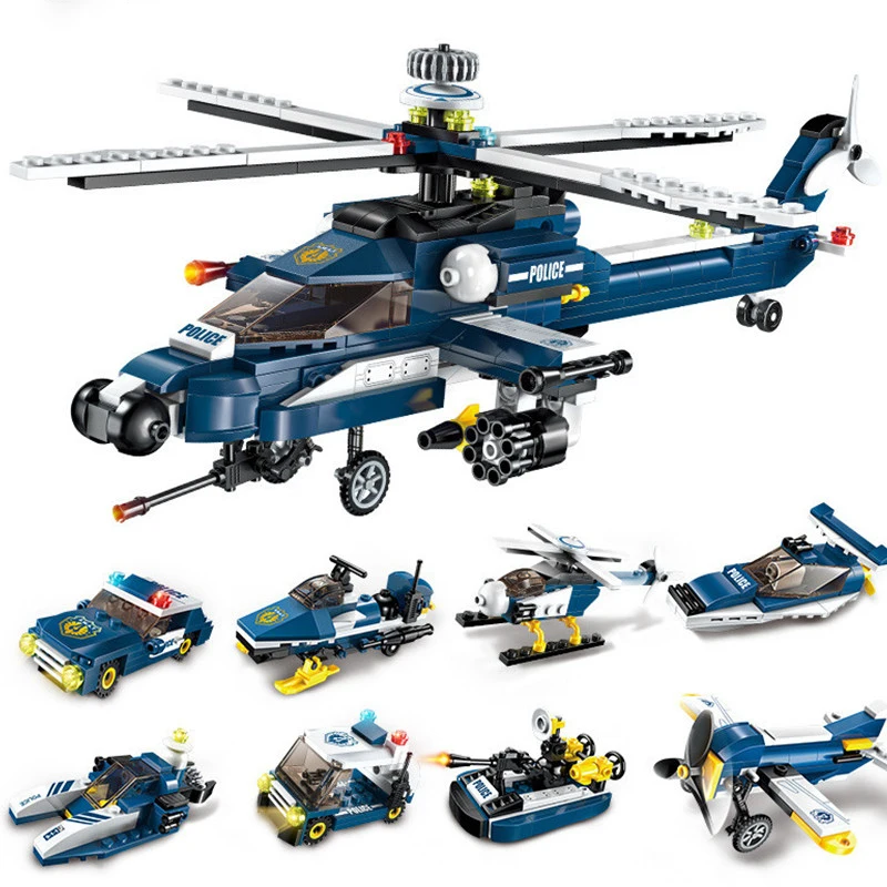 

mylb 8IN1 City Police Fighter Storm Armed Helicopter Compatible city Military series Apache raid DIY model figures Bricks gifts
