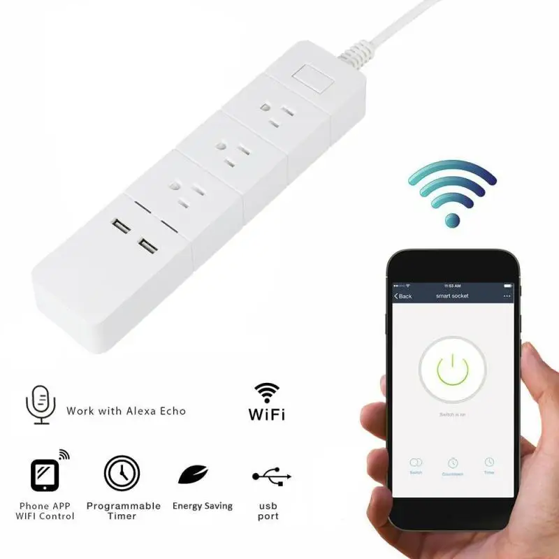 

Smart Home Electronic Power Strip Socket Fast Charging 2 USB + 3 Sockets Standard Plug Interface Extension US Plug Z35