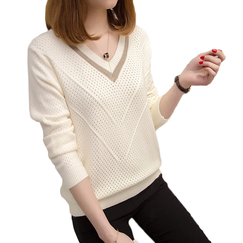 

Women sweaters and pullovers 2018 Spring Autumn Korean hollow sweaters womens loose knitted sweater female v-neck pullover tops