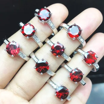 

Classic Round-Cut 7MM Red Genuine Garnet Solitaire Engagement Ring Women 925 Sterling Silver Jewelry Free Size Adjustable Rings