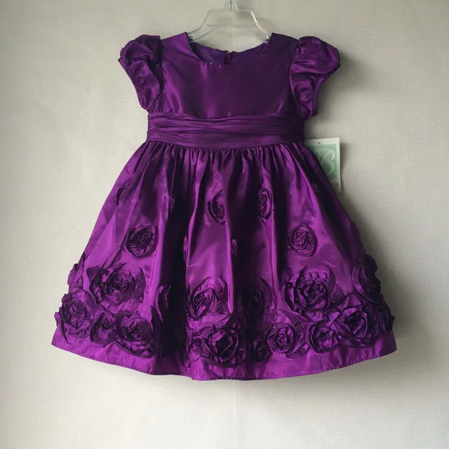 Bonnie Jean Purple Color Baby Dresses With Flowers Baby Girl Dresses