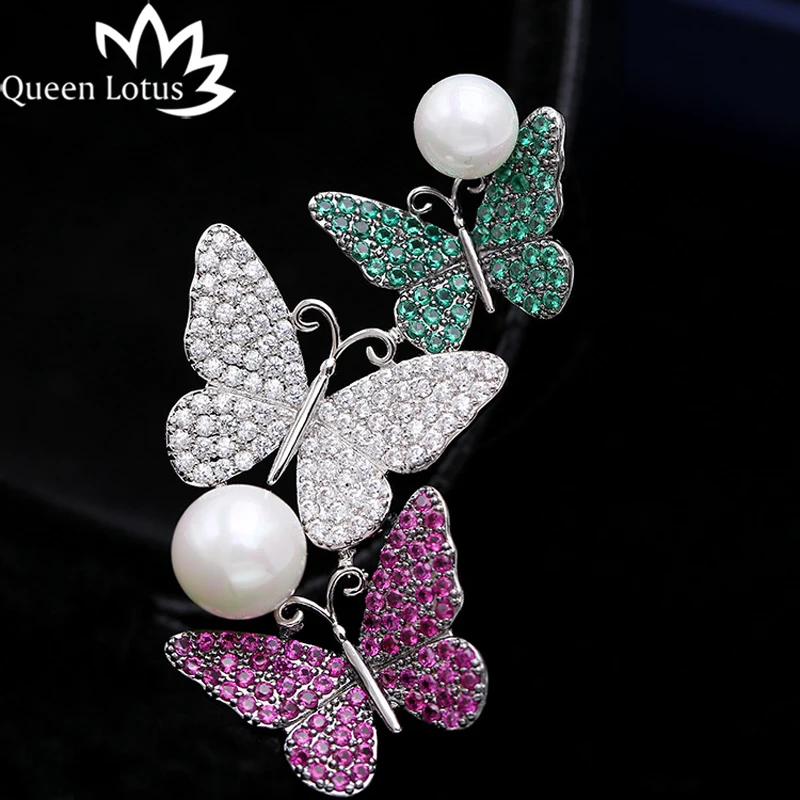 Queen Lotus New Animal Three Pieces Butterfly Pearl Brooches for Women