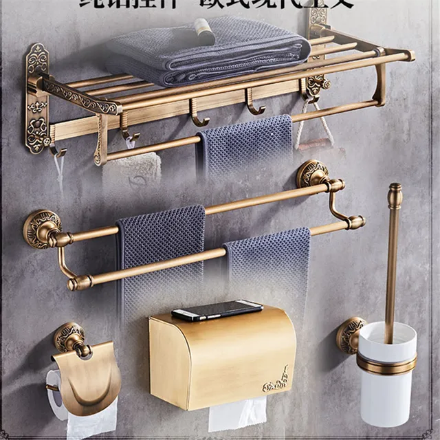 European Bathroom Hardware Set Antique Pendant Aluminum Alloy Bath European Bathroom Hardware Set Antique Pendant Aluminum Alloy Bath Retro Wall Hanging Accessories Bronze