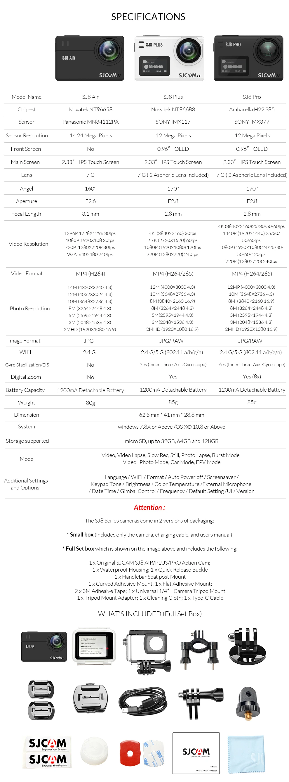 SJCAM SJ8 Pro& SJ8 Plus& SJ8 Air WiFi Пульт дистанционного управления шлем Спортивная Экшн-камера полный набор аксессуаров большая коробка- SJCAM