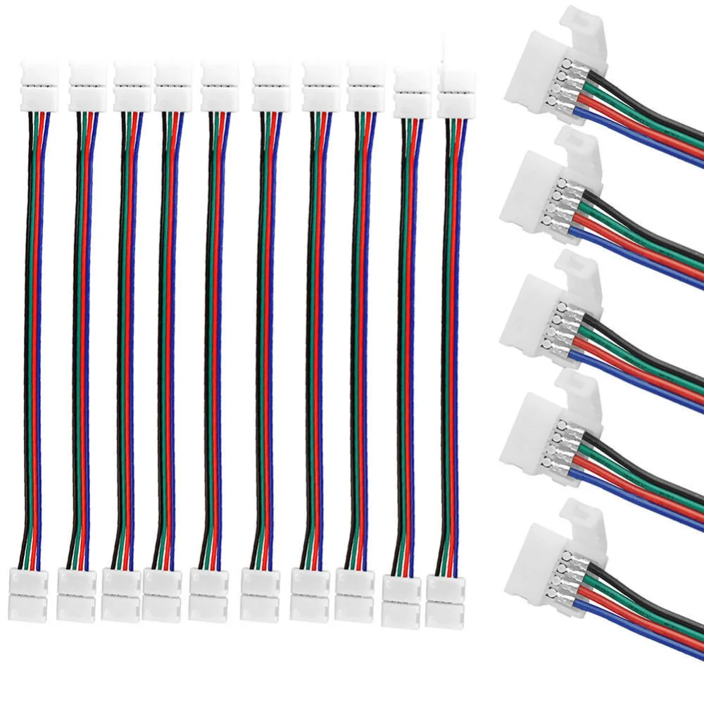 1/10 шт 10 мм 4 Pin два разъема Светодиодные ленты Разъем 5050 RGB/RGBW Светодиодные ленты светильник SM JST разъем провода кабеля