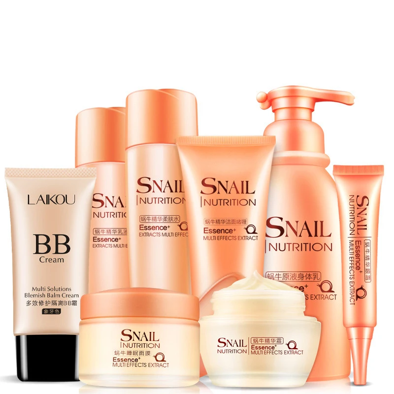 8pcs/sets LAIKOU Snail Set Cleanser+Toner+Emulsion+Eye cream+Sleep Mask