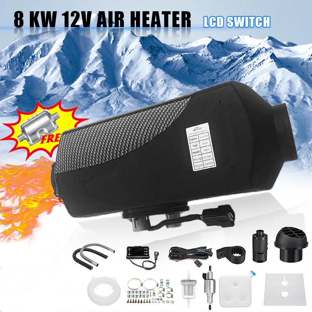 

(Ship DE) 12V 8KW Parking Diesel Air Heater Single-hole LCD Switch with Muffler Universal For Tank Vent Duct Thermostat Caravan