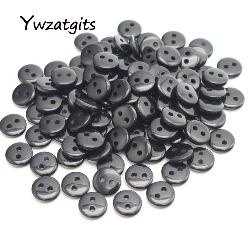 

ywzatgits 50pcs/lot 9mm Black Resin Buttons 2-Holes Round Sewing Button DIY for Clothing Scrapbook Accessory Crafts 004010067