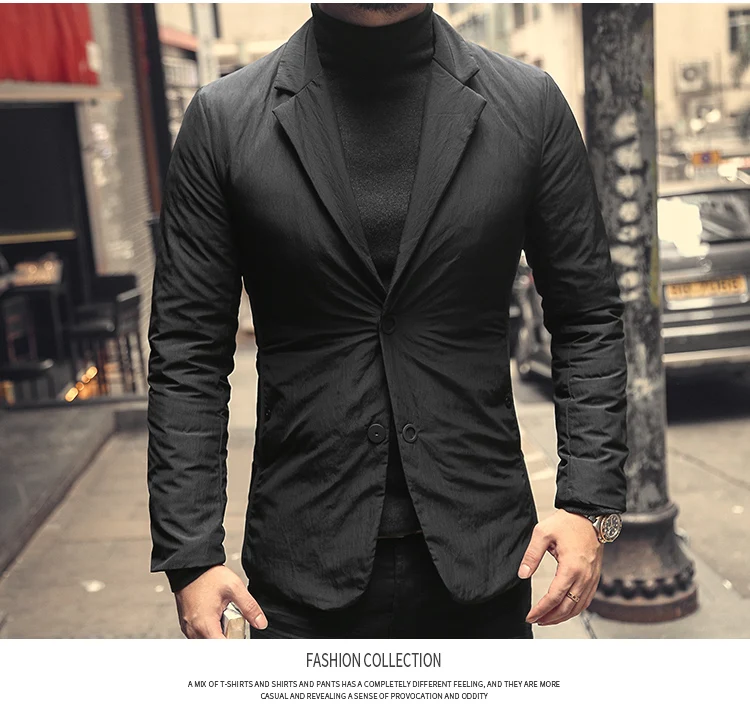 Брендовый дизайн зимний теплый однобортный мужской черный повседневный пуховый костюм мужской удобный пуховый Европейский стиль костюм Блейзер WF907