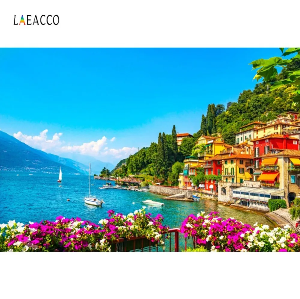 

Photographic Backdrop Village And Yacht In Little Bay Harbor Ship Tropical Summer Scene Photography Backgrounds For Photo Studio