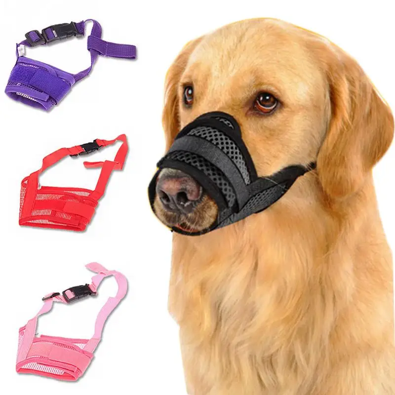 

Black Large Dog Muzzle Metal Wire Basket Leather Anti-bite Nylon Dog Breathable Anti-bacterial Pet Reusable Mesh Mouth