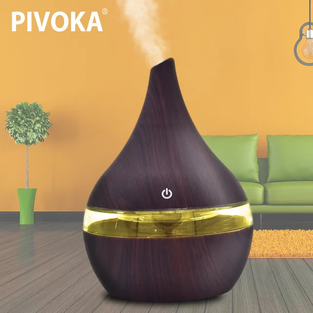 

PIVOKA 300ml wood Grain Electric Air Humidifier Ultrasonic Essential Oil Diffuser Aroma Treatment 7 Color LED Night Light