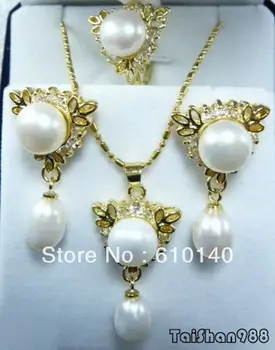 

White Pearl k Crystal Ring8 Earring Pendant Necklace