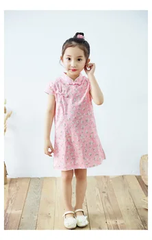 

2019 summer cotton linen baby girl Cheongsam dress Size 2T-10T