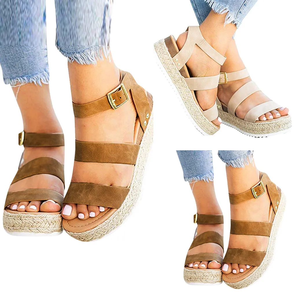 

ONTO-MATO Famous Brand Womens Fashion Flats Open Toe Ankle Thick Bottom Straps Buckle Roman Sandals Wholesale Sandalias