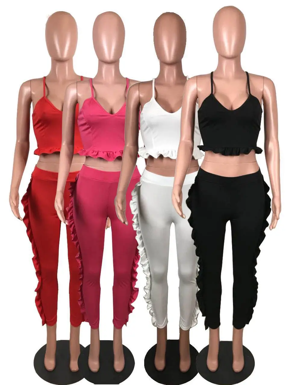 Joiekuno модные однотонные Длинные Комбинезоны с оборками blusas mujer de moda 2019 облегающее