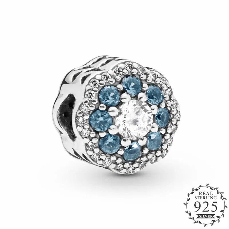 

2019 Spring Garden Collection Blue Sparkling Flower Charm fits Pandora Bracelets Charms Silver 925 Original Flower Bead Jewelry.
