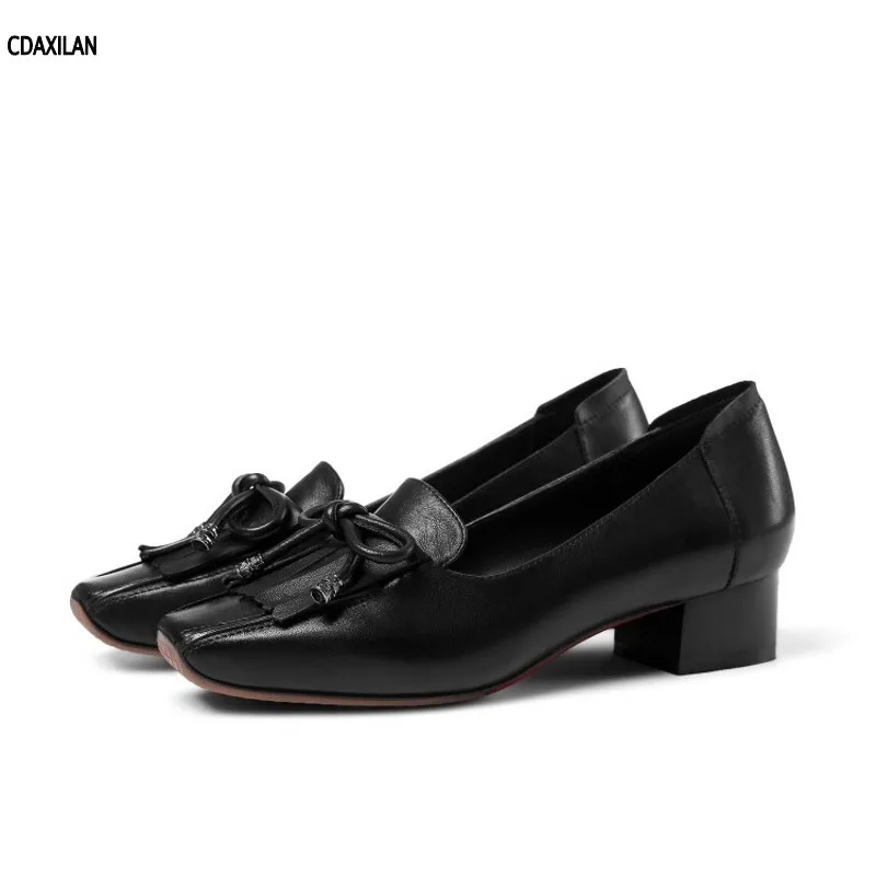 CDAXILAN/Новое поступление, женские туфли-лодочки туфли на низком каблуке 3 см милые летние вечерние туфли из натуральной коровьей кожи с квадратным носком для девушек