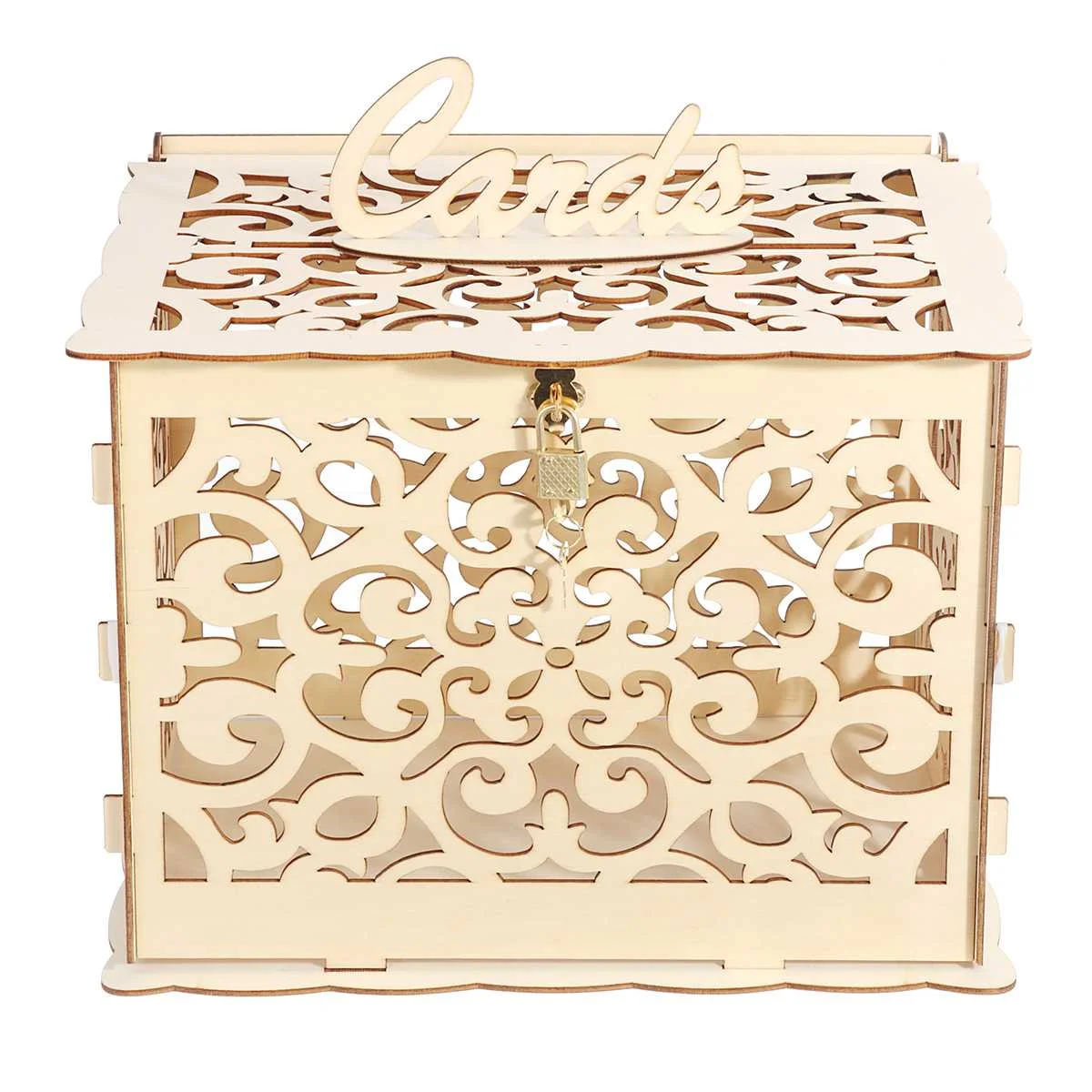 

DIY Wedding Gift Card Box Wooden Money Box with Lock Beautiful Wedding Decoration Birthday Party Supplies