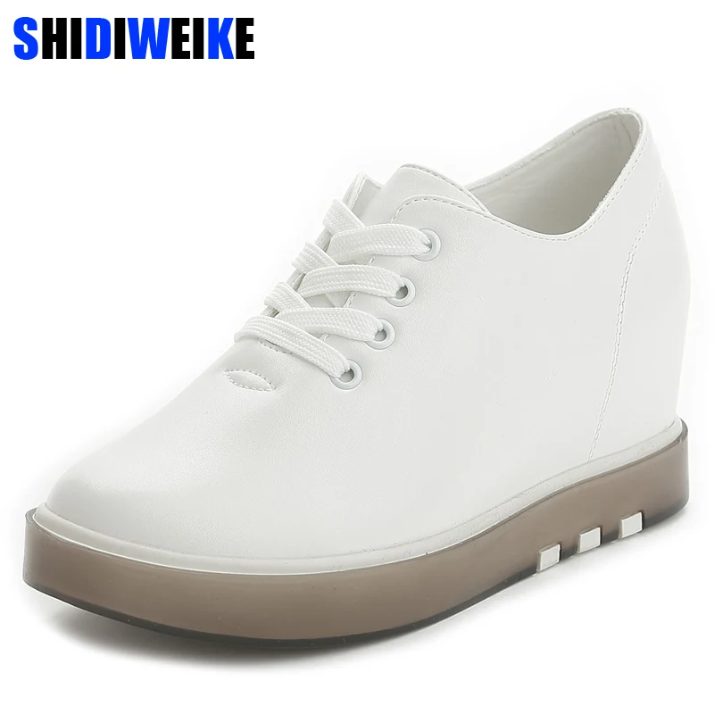 

2018 Hidden Wedge High Heels 6.5cm Fashion Women's Increased Internal Casual Shoes For Women Platform Heels Black white M354