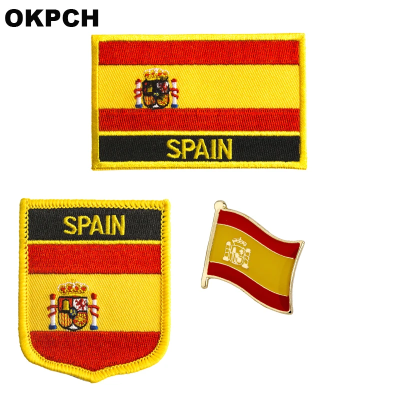 

Spain National Flag Embroidered Iron on Patches for Clothing Metal badges PT0190-3
