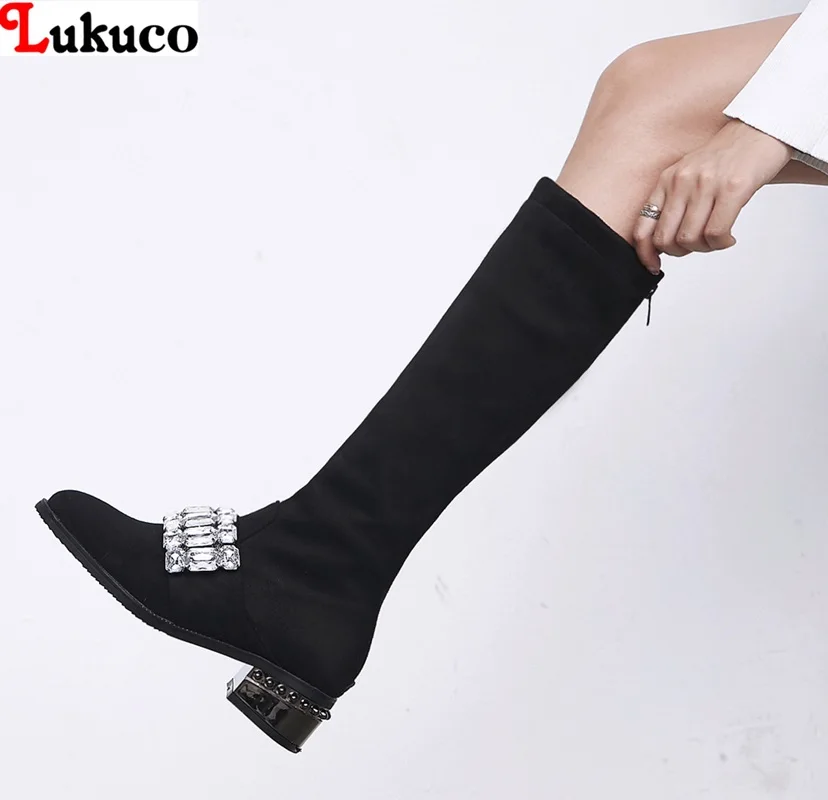 

Lukuco Retro Boots Large Size 37 38 39 40 41 42 43 44 45 46 47 48 PU Leather Botas Low Heel Pumps Shoe Spring Autumn Shoes Woman