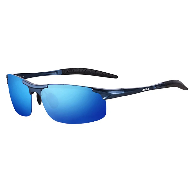 JULI, мужские поляризованные солнцезащитные очки, без оправы, для спорта, путешествий, вождения, небьющиеся, алюминий, магний, металл, UV400, мужские очки - Цвет линз: NO5 Blue Blue