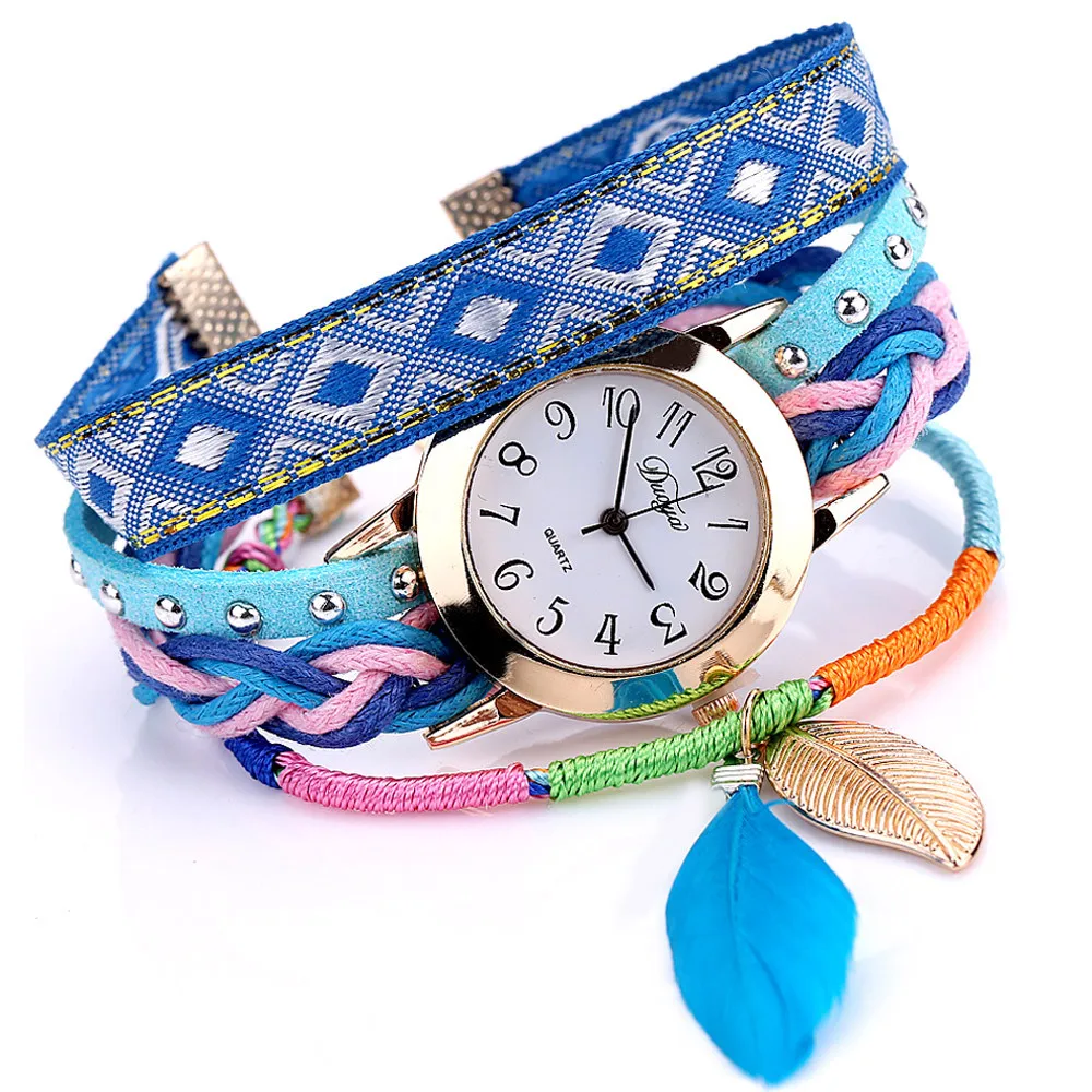 Винтажный плетеный браслет женские модные наручные часы с перьями элегантные женские кварцевые часы в стиле ретро Relogio# Zer