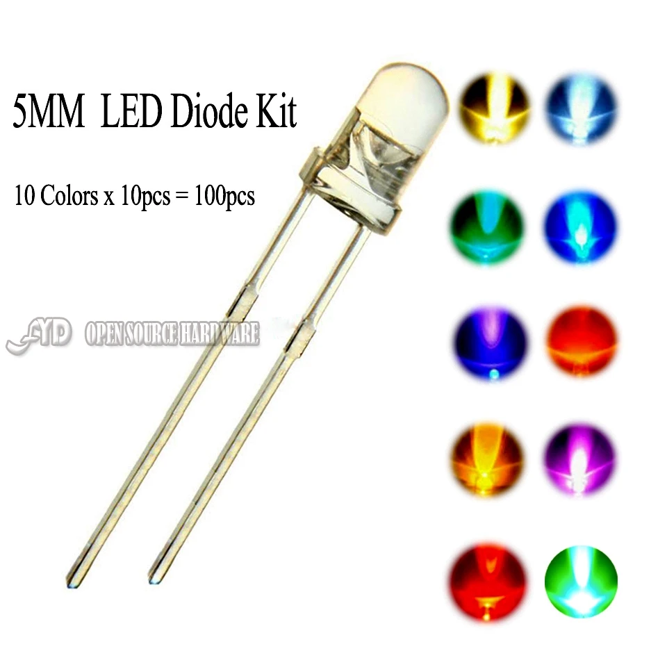 100pcs (10 Colors 10pcs) 5mm Led Diode 3v 5 Mm Kit Warm White Green Red Blue Uv Ultra Bright Diy Emitting Diode - Diodes -