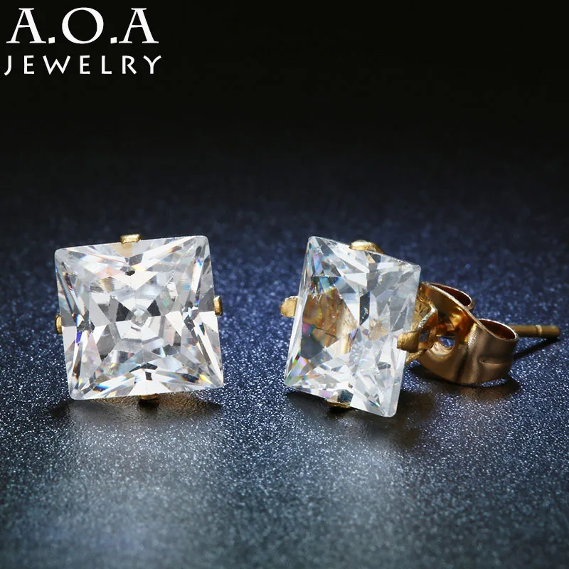 

2017 Classic Stainless Steel Silver Gold-color Stud Earrings 3-10MM Cubic Zirconia Stone Earrings For Women Party