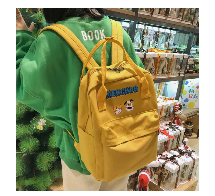 Menghuo Women Canvas Backpacks High Quality Cartoon Printed School Bag for Teenagers Girls Laptop Backpack Solid Travel Backpack_29
