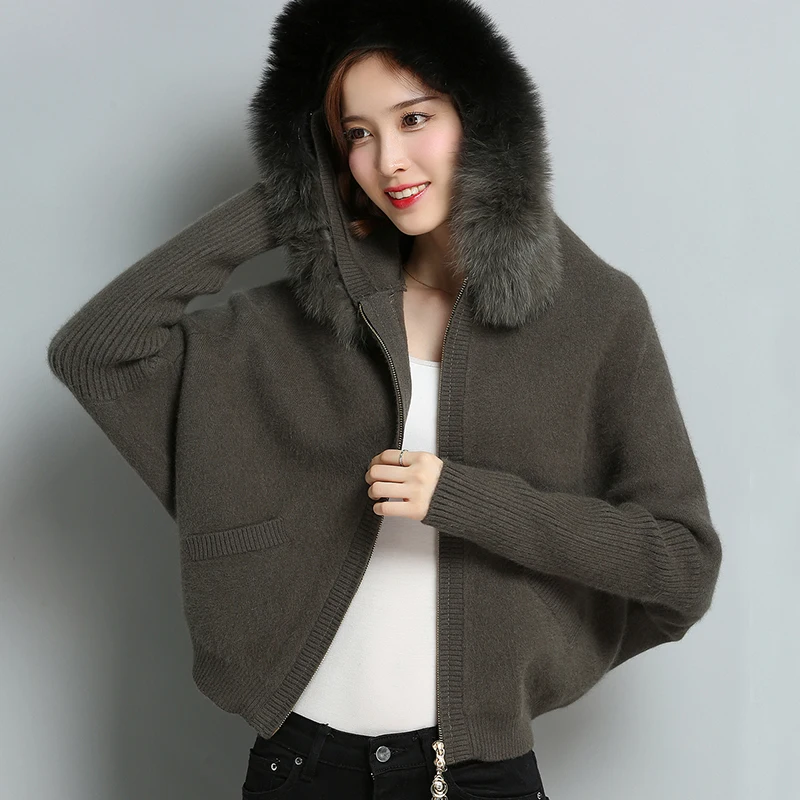 Casual Women Batwing Sleeve Hooded Cardigan 2017 Cashmere