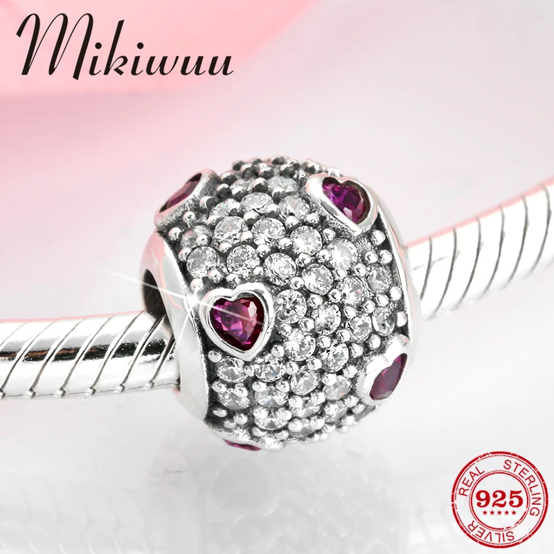 

925 Sterling Silver signify love Pink shiny crystal CZ fine bead accessories Jewelry making fit Original Pandora Charms Bracelet