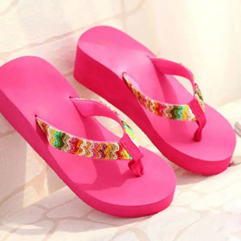 

Plus Size 35-42 Flower Print Casual Women's Slippers 2018 New Beach Platform Shoes For Woman Summer Cloth Females Flip Flops