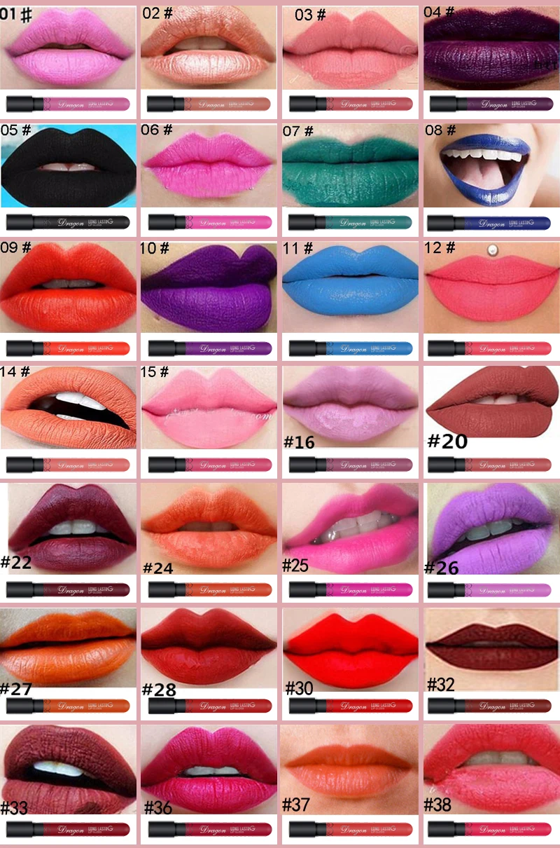 

28PCS/LOT DragonLiquid Matte Lipstick Waterproof Sexy Red Lip Color Lipgloss Moisturizer Velvet Matte Lip Gloss Tint Makeup Kits