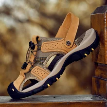 POLALI/пляжные мужские сандалии; Летние кожаные сандалии для мужчин; сандалии-гладиаторы для спорта на открытом воздухе; Мужская Летняя обувь; большие размеры 38-47