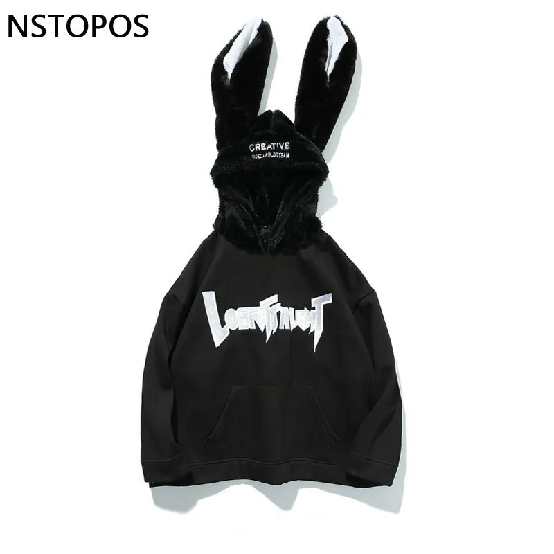 Rabbit Embroidery Fleece Hoodie With Velour Hood Uniqe Desgin Trending