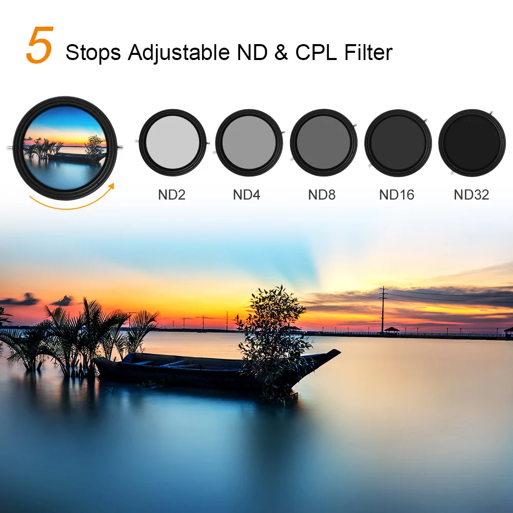 

K&F CONCEPT 2-in-1 Adjustable Polarizing CPL variable ND Lens Filter 67mm/72mm Fader 5-Stop ND2-ND32 for Canon Sony Nikon Camera