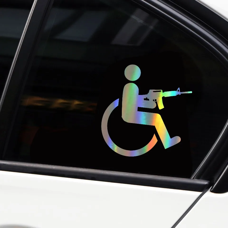 Anycuros Handicapped Wheelchair Gun Creative Vinyl Car-Styling Stickers Decals 15cm16cm (10)