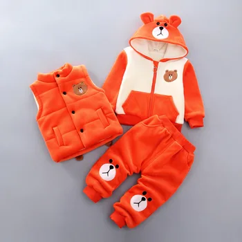 

Children clothes sets winter kids boys casual cotton thick 3pcs vest+hoodies+pants toddler girls baby plus velvet warm outfits