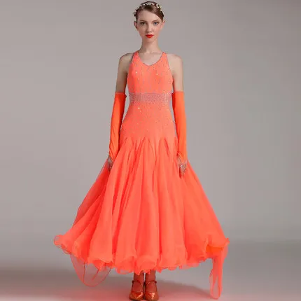 5 цветов бальные танцы вальс новые Бальные Танцевальные платья халат танцевальные стандартные платья для конкурса бальных танцев женщина - Цвет: Fluorescent orange
